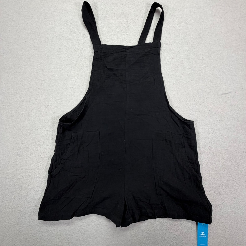Cupshe Womens Romper NWT Relaxed Black Cotton Gauze Overall Shorts Medium